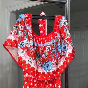 Floral Red and Blue Dress